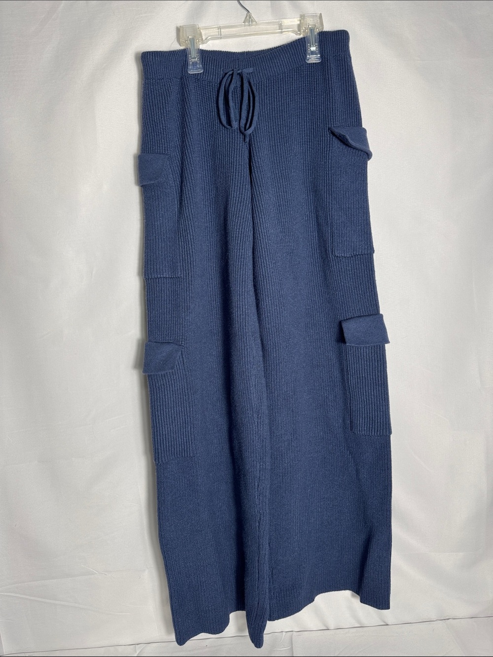 Edikted Wynter Knit Cargo Wide-Leg Navy Blue Pants Size Medium